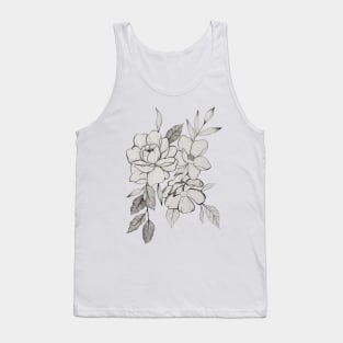 peony and rose line drawing Tank Top